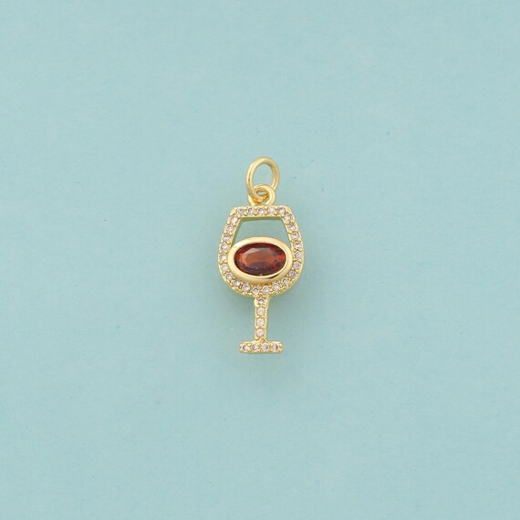 Gold CZ Goblet Charms,Wine Glass Jewelry,Goblet Pendant for DIY Jewelry Making,18K Gold