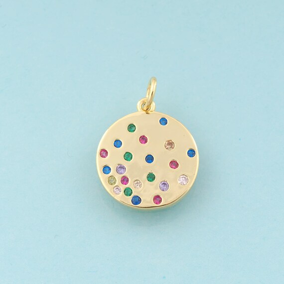 Gold CZ Round Charms,Minimalist Jewelry,Round Pendant for DIY Jewelry Making,18K Gold
