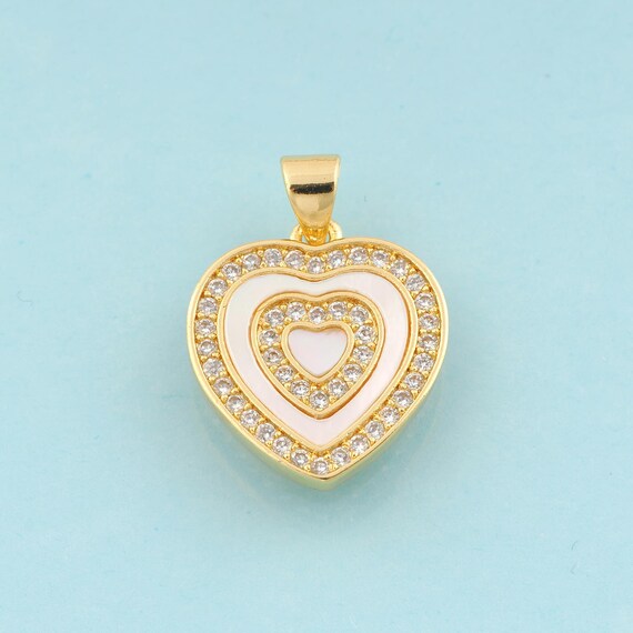 Gold CZ Heart Charms,Minimalist Jewelry,Heart Pendant for DIY Jewelry Making,18K Gold