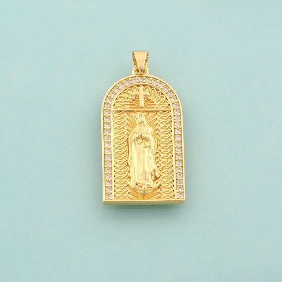 Gold CZ Virgin Mary Charms,Religious Jewelry,Catholic Pendant for DIY Jewelry Making,18K Gold