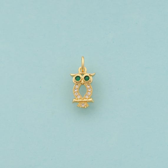 Gold CZ Owl Charms,Animal Jewelry,Owl Pendant for DIY Jewelry Making,18K Gold