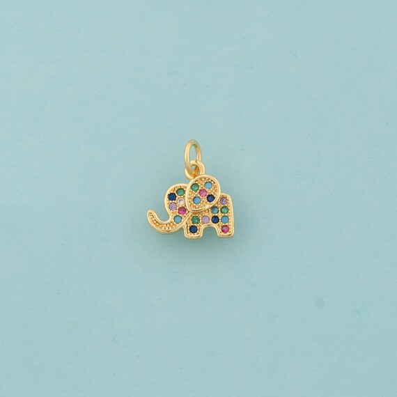Gold CZ Elephant Charms,Animal Jewelry,Elephant Pendant for DIY Jewelry Making,18K Gold
