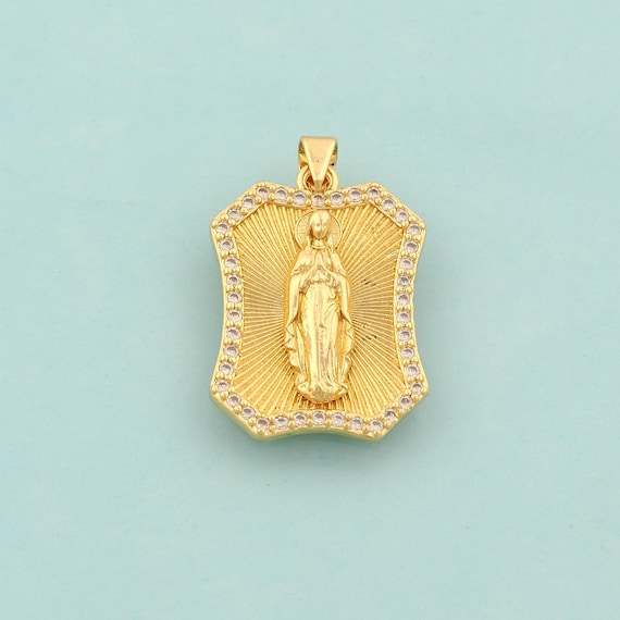 Gold CZ Virgin Mary Charms,Religious Jewelry,Catholic Pendant for DIY Jewelry Making,18K Gold