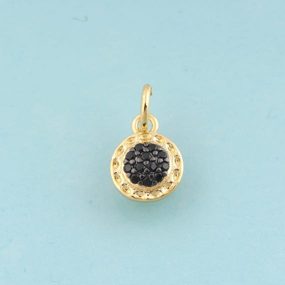 Gold CZ Round Charms,Minimalist Jewelry,Round Pendant for DIY Jewelry Making,18K Gold