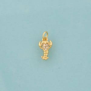 Gold CZ Lobster Charms,Lobster Jewelry,Lobster Pendant for DIY Jewelry Making,18K Gold