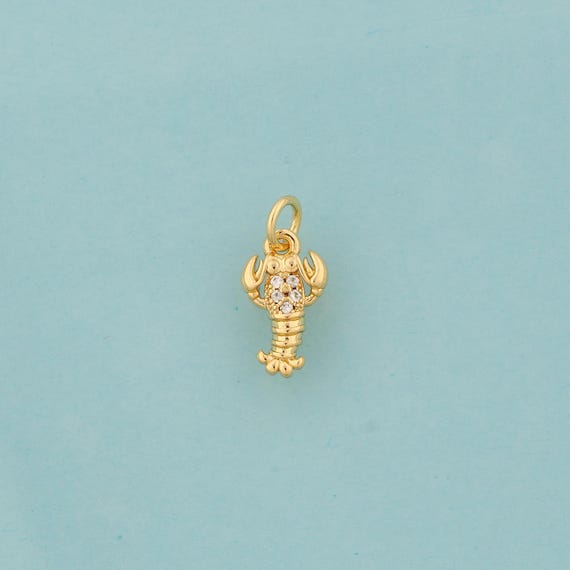 Gold CZ Lobster Charms,Lobster Jewelry,Lobster Pendant for DIY Jewelry Making,18K Gold