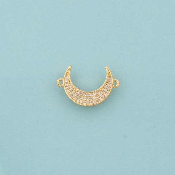 Gold CZ Moon Connector,Moon Jewelry Connector,Moon Connector for DIY Jewelry Making,18K Gold