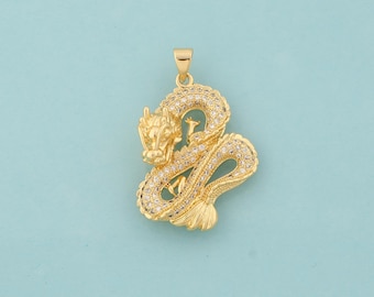 Gold CZ Dragon Charms,Dragon Jewelry,Dragon Pendant for DIY Jewelry Making,18K Gold