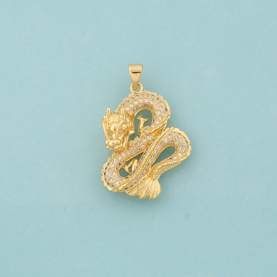 Gold CZ Dragon Charms,Dragon Jewelry,Dragon Pendant for DIY Jewelry Making,18K Gold
