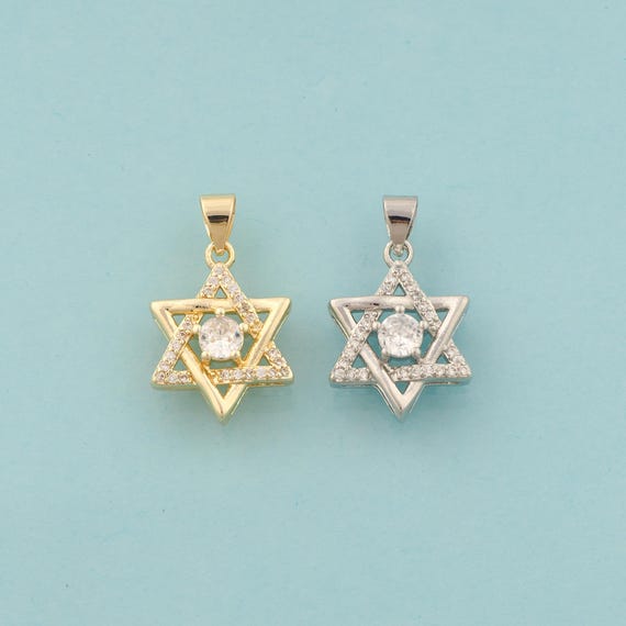 Gold CZ David Star Charms,Jewish Star Jewelry,Hexagram Pendant for DIY Jewelry Making,18K Gold
