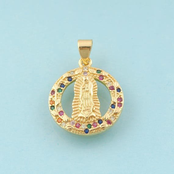 Gold CZ Virgin Mary Charms,Religious Jewelry,Catholic Pendant for DIY Jewelry Making,18K Gold