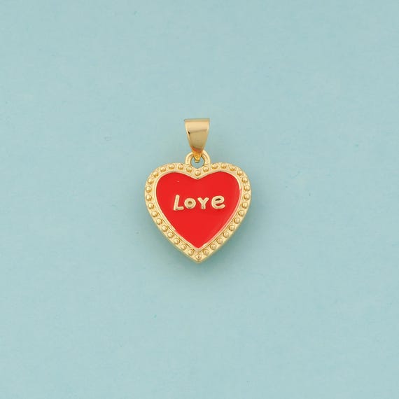 Gold Heart Charms,Love Jewelry,Enamel Letter Pendant for DIY Jewelry Making,18K Gold