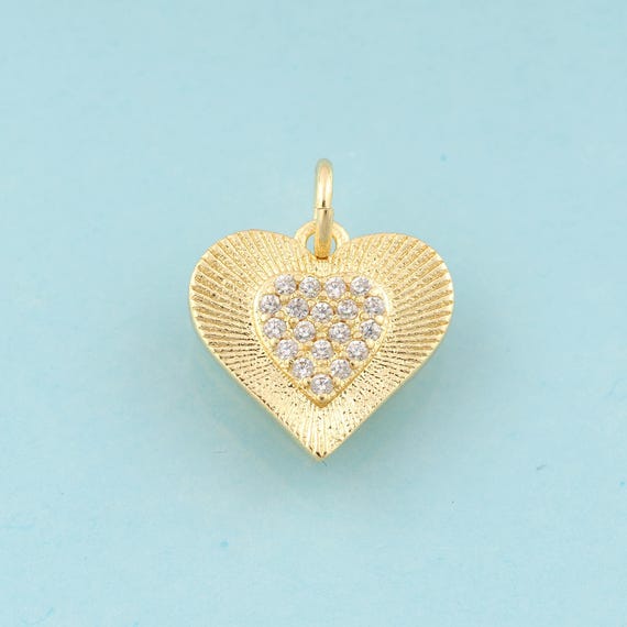 Gold CZ Heart Charms,Minimalist Jewelry,Heart Pendant for DIY Jewelry Making,18K Gold