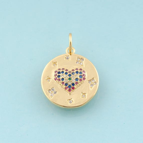 Gold CZ Heart Charms,Star Jewelry,Heart Pendant for DIY Jewelry Making,18K Gold