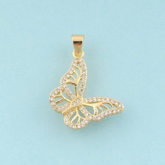 Gold CZ Butterfly Charms,Insect Jewelry,Butterfly Pendant for DIY Jewelry Making,18K Gold
