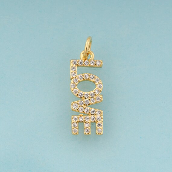 Gold CZ LOVE Charms,Letter Jewelry,Letter Pendant for DIY Jewelry Making,18K Gold