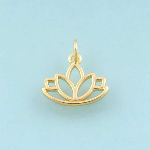 10 pcs Gold CZ Lotus Charms,Minimalist Jewelry,Lotus Pendant for DIY Jewelry Making,18K Gold