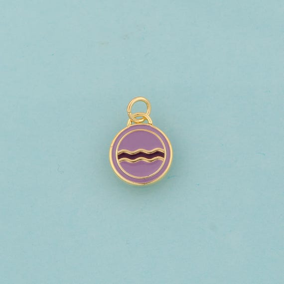 Gold Enamel Aquarius Charms,Horoscope Jewelry,Zodiac Sign Pendant for DIY Jewelry Making,18K Gold