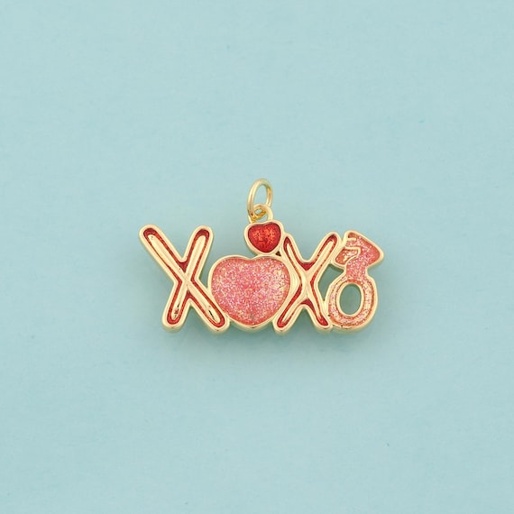 Gold XOXO Charms,Heart Jewelry,Enamel Letter Pendant for DIY Jewelry Making,18K Gold