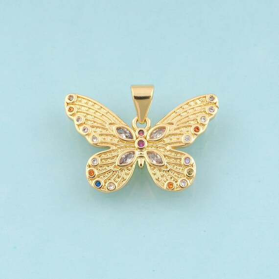 Gold CZ Butterfly Charms,Insect Jewelry,Butterfly Pendant for DIY Jewelry Making,18K Gold