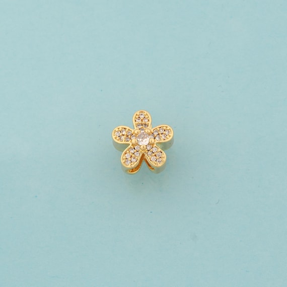 CZ Flower Spacer Beads,Large Hole Beads,Flower Beads for DIY Jewelry Making,18K Gold