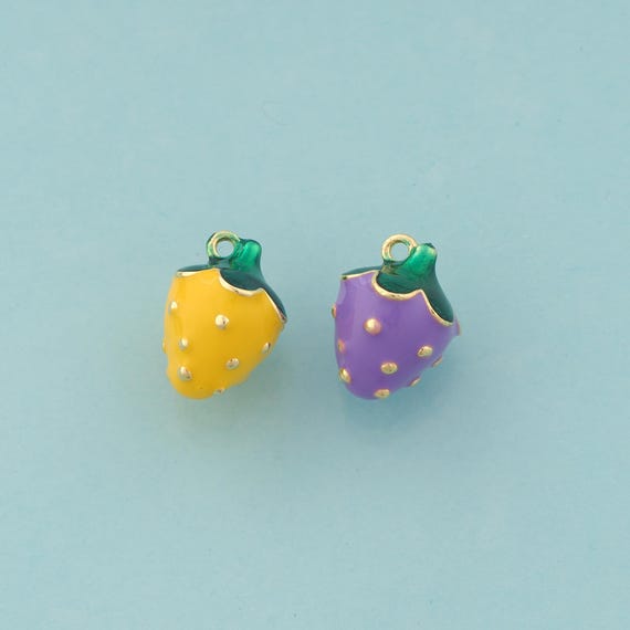 Gold Enamel Strawberry Charms,Fruit Jewelry,Strawberry Pendant for DIY Jewelry Making,18K Gold