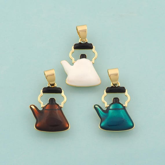 Gold Kettle Charms,Kettle Jewelry,Enamel Kettle Pendant for DIY Jewelry Making,18K Gold