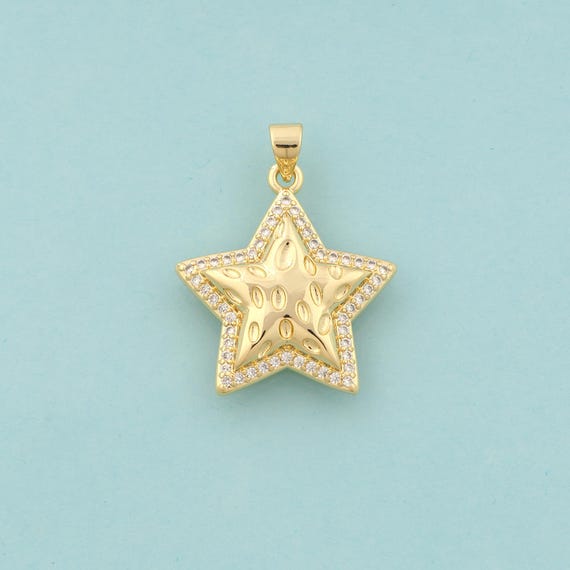 Gold CZ Star Charms,Celestial Jewelry,Starburst Pendant for DIY Jewelry Making,18K Gold