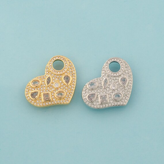 Gold CZ Heart Charms,Love Jewelry,Heart Pendant for DIY Jewelry Making,18K Gold