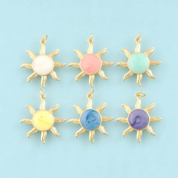 Gold Enamel Sun Charms,Sun Jewelry,Sun Pendant for DIY Jewelry Making,18K Gold