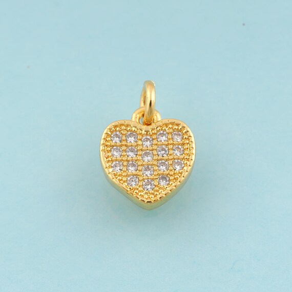 Gold CZ Heart Charms,Heart Jewelry,Heart Pendant for DIY Jewelry Making,18K Gold