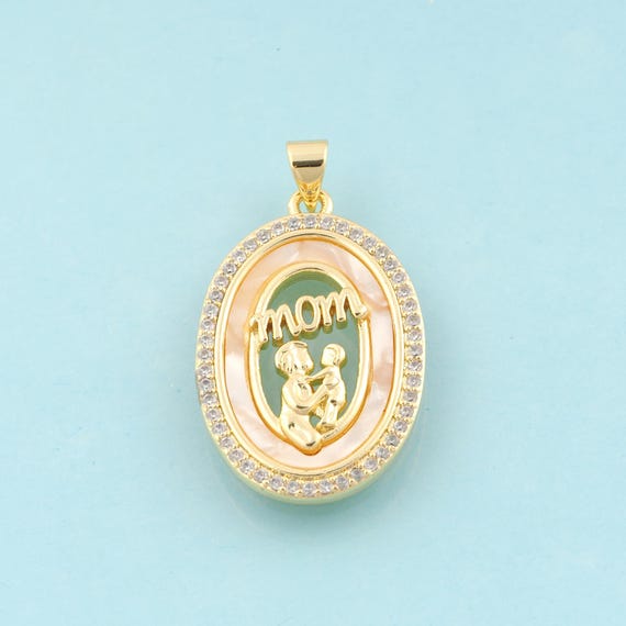Gold CZ MOM Charms,Letter Jewelry,Fritillary Character Pendant for DIY Jewelry Making,18K Gold