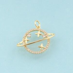 Gold CZ Saturn Charms,Star Jewelry,Star Pendant for DIY Jewelry Making,18K Gold