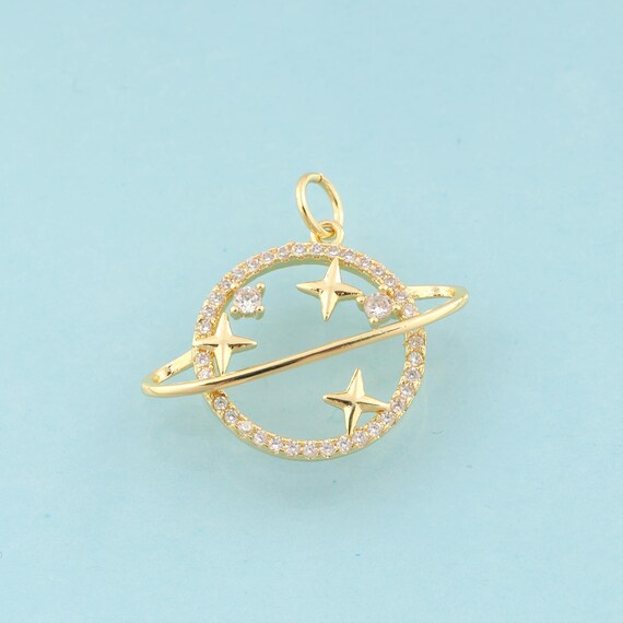 Gold CZ Saturn Charms,Star Jewelry,Star Pendant for DIY Jewelry Making,18K Gold