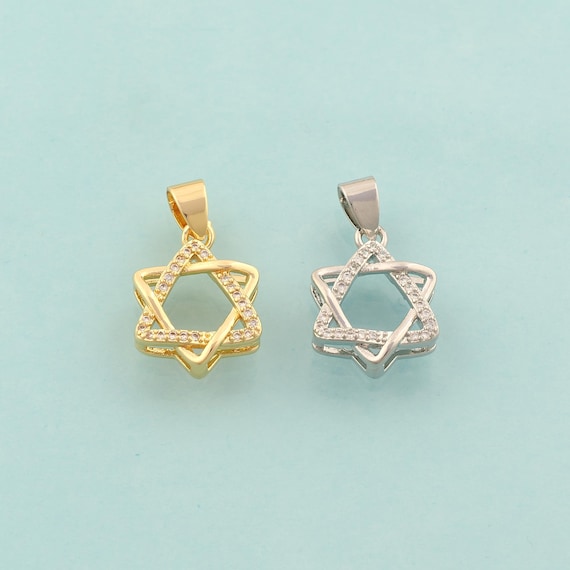 Gold CZ David Star Charms,Jewish Star Jewelry,Starburst Pendant for DIY Jewelry Making,18K Gold