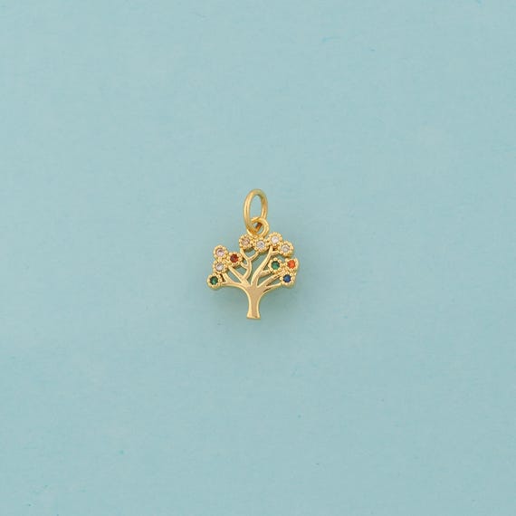 Gold CZ Tree of Life Charms,Plant Jewelry,Tree Pendant for DIY Jewelry Making,18K Gold