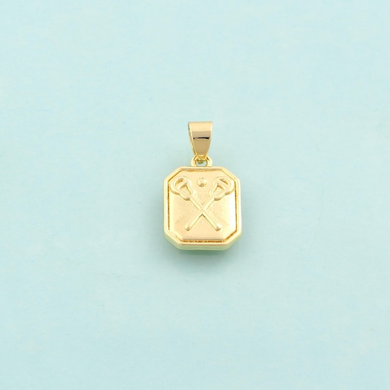 Gold Lacrosse Charms,Sports Jewelry,Lacrosse Pendant for DIY Jewelry Making,18K Gold