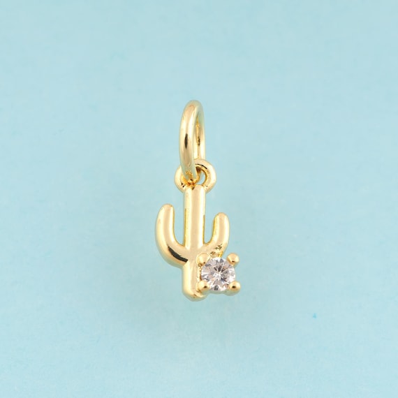 10 Pcs Gold CZ Cactus Charms,Plant Jewelry,Cactus Pendant for DIY Jewelry Making,18K Gold