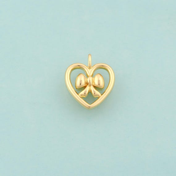 Gold Heart Charms,Bow Jewelry,Love Pendant for DIY Jewelry Making,18K Gold