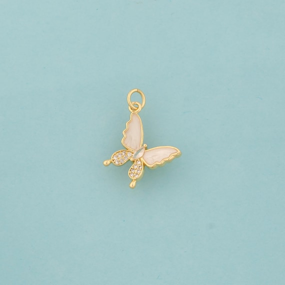 Gold Butterfly Charms,Butterfly Jewelry,CZ Butterfly Pendant for DIY Jewelry Making,18K Gold