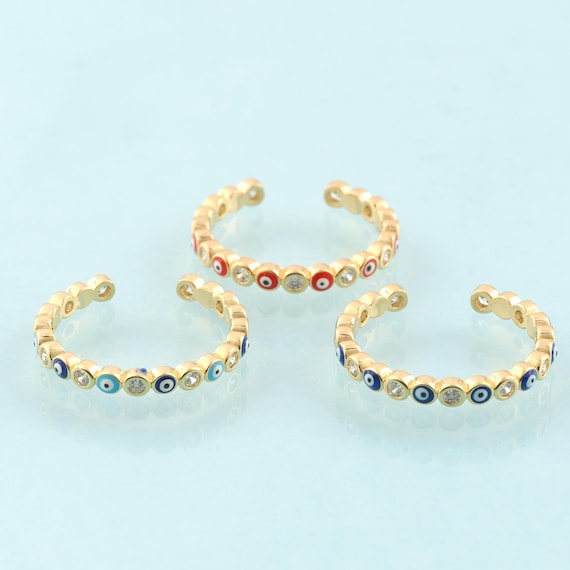Gold CZ Evil Eye Rings,Open Jewelry Rings,Enamel Devil Eye Rings Perfect Gift,18K Gold
