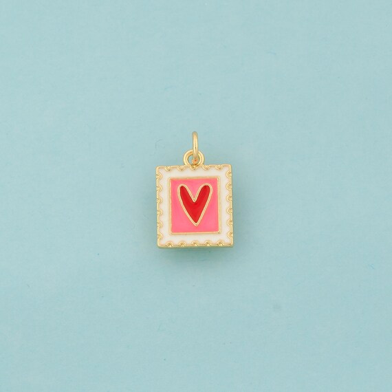 Gold Enamel Heart Charms,Sqare Jewelry,Heart Pendant for DIY Jewelry Making,18K Gold
