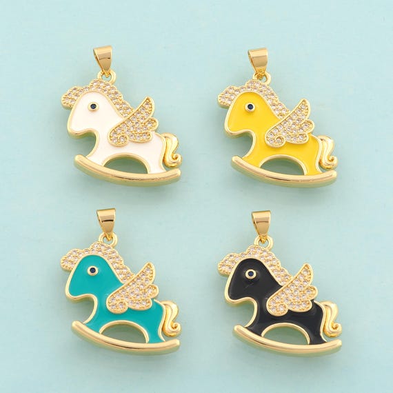 Gold Enamel Pegasus Charms,Pegasus Jewelry,CZ Pegasus Pendant for DIY Jewelry Making,18K Gold