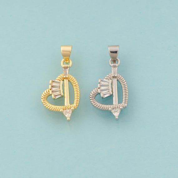 Gold CZ Heart Charms,Love Jewelry,Arrow Pendant for DIY Jewelry Making,18K Gold