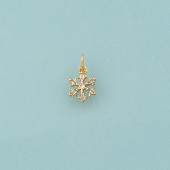 Gold CZ Snowflake Charms,Christmas Jewelry,Snowflake Pendant for DIY Jewelry Making,18K Gold
