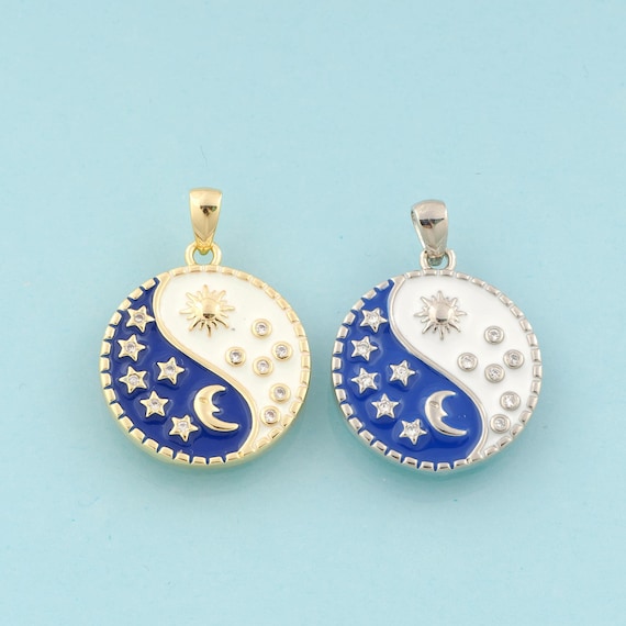 Gold CZ Moon Charms,Star Jewelry,Enamel Sun Pendant for DIY Jewelry Making,18K Gold & Rhodium