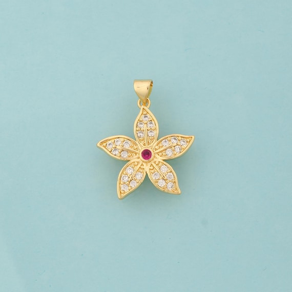Gold CZ Flower Charms,Flower Jewelry,Flower Pendant for DIY Jewelry Making,18K Gold