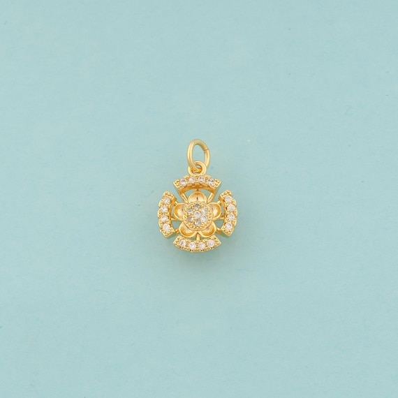 Gold CZ Flower Charms,Flower Jewelry,Flower Pendant for DIY Jewelry Making,18K Gold