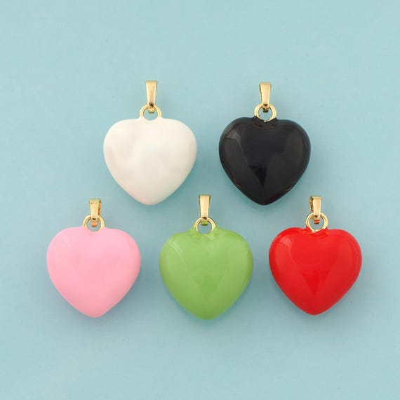 Gold Puffed Heart Charms,Love Jewelry,Enamel Heart Pendant for DIY Jewelry Making,18K Gold