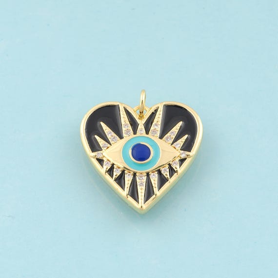 Gold CZ Evil Eye Charms,Heart Jewelry,Enamel Devil Eye Pendant for DIY Jewelry Making,18K Gold